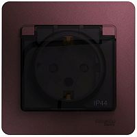 Розетка с заземлением с рамкой Systeme Electric Glossa 1-м. крышка шторки IP44 баклажан картинка